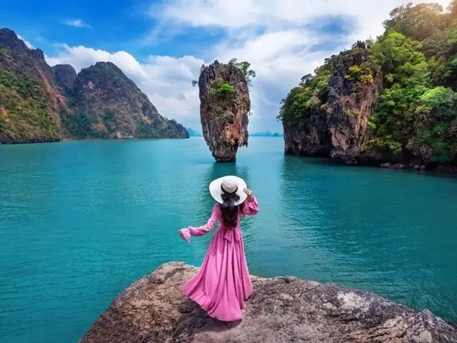 James Bond Island rising from the emerald water of Phang Nga Bay, Phuket