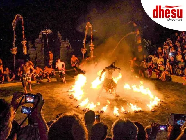 Kecak Fire Dance performance at sunset at Uluwatu Temple, Bali