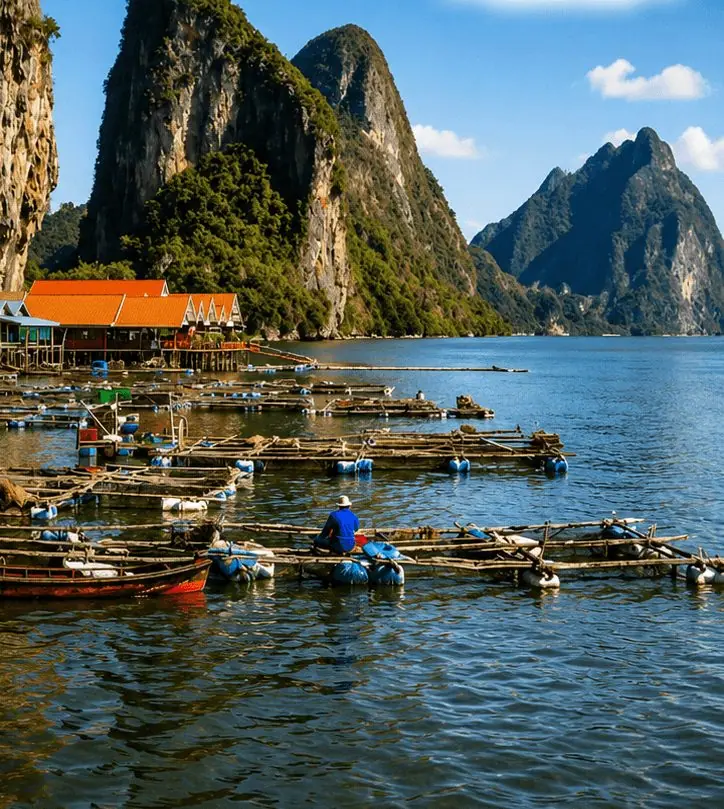 The stilt village of Koh Panyee beneath a limestone cliff in Phang Nga Bay