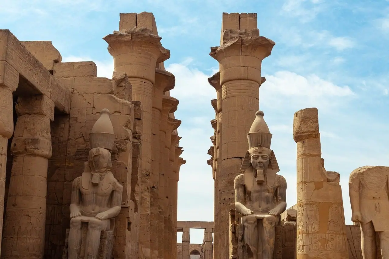 The colonnade and statues of Luxor Temple