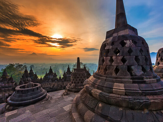 Borobudur temple at dawn, Yogyakarta, Indonesia